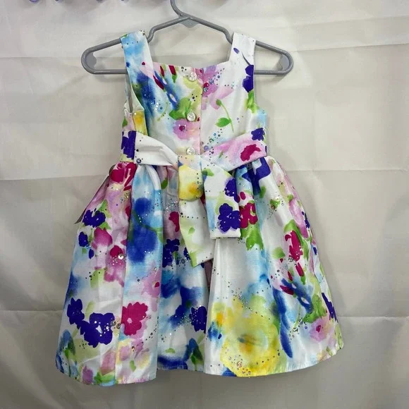 NEW Youngland toddler girl's floral‎ formal belted sequin satin lined dress 2T - Picture 8 of 9